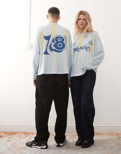 COLLUSION – Blågrön t-shirt i fotbollsstil och unisex-modell, 4 av 4