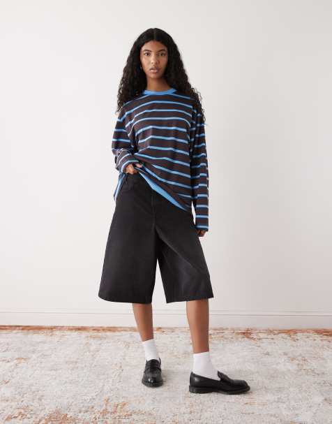 COLLUSION – Blårandig t-shirt med långa ärmar och boxig passform - view 1