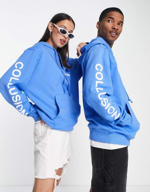 COLLUSION – Blauer Unisex-Kapuzenpullover mit Logo