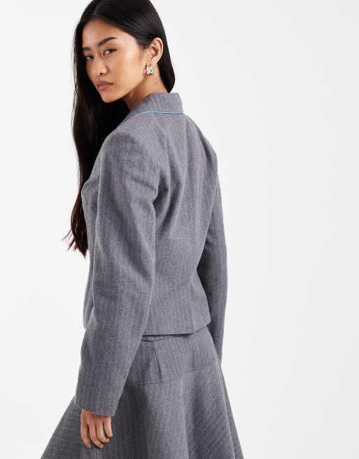 COLLUSION - Blazer aderente grigio gessato, 3 di 4