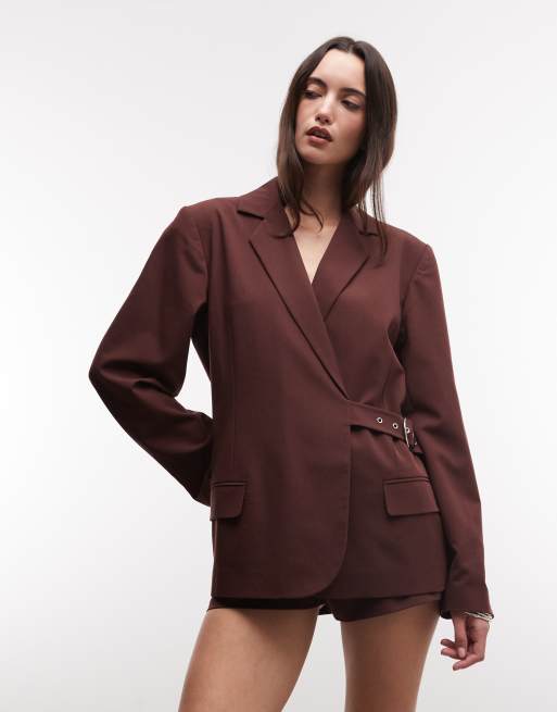 COLLUSION - Blazer oversize color cioccolato con fibbia in coordinato
