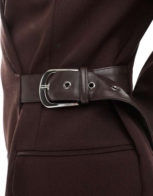 Collusion - Blazer oversize d'ensemble ajusté avec ceinture - Chocolat, 3 de 4
