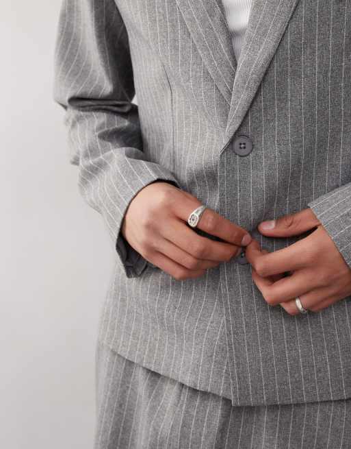 COLLUSION - Blazer squadrato color pietra gessato in coordinato, 2 di 5