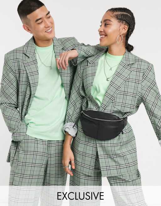 COLLUSION Unisex - Blazer e pantaloni larghi a quadri, 2 di 3