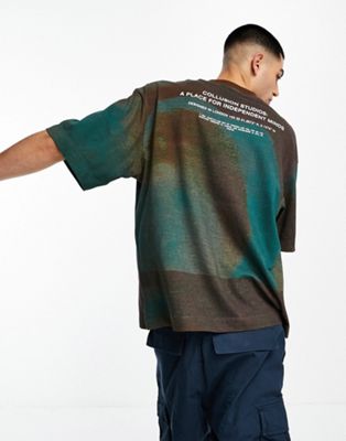 COLLUSION bleached printed t-shirt in green