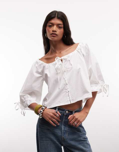Collusion - Blouse babydoll à encolure nouée - Blanc - view 1