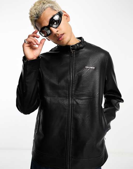 Collusion - Blouson style motard en imitation cuir - Noir