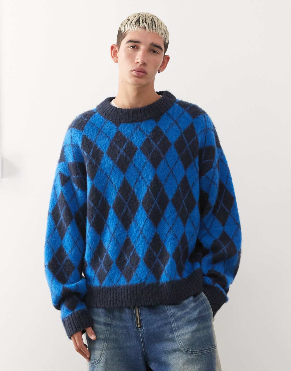 COLLUSION Blue argyle knitted sweat