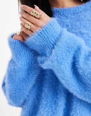 Collusion Blue Fluffy Knit Sweater In Blue