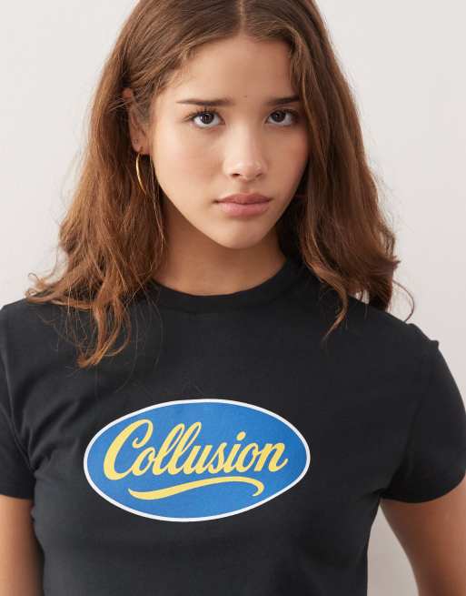 COLLUSION blue logo ringer graphic anti fit tee , 2 of 4