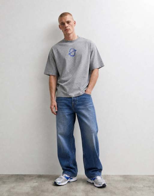COLLUSION blue surf graphic oversized short sleeve t-shirt in heather gray, 8 of 10