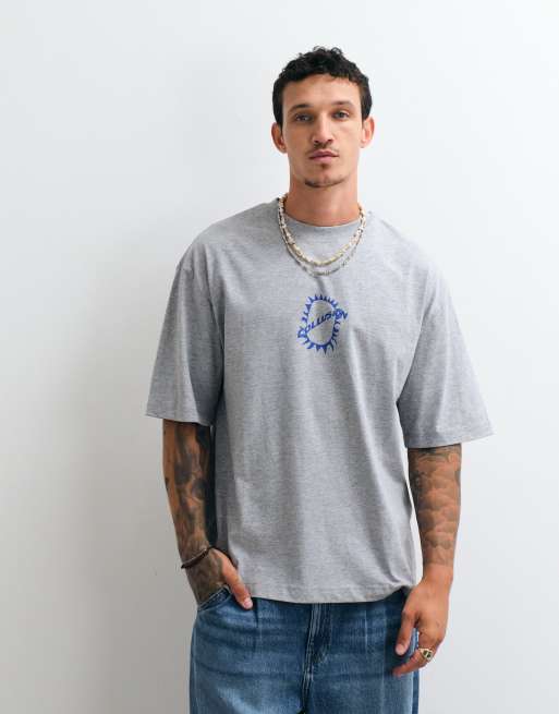 COLLUSION blue surf graphic oversized short sleeved t-shirt in grey marl, 2 of 10