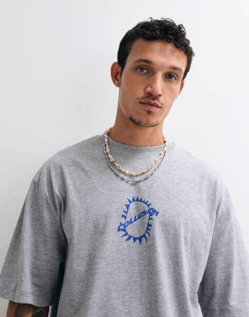 COLLUSION blue surf graphic oversized short sleeved t-shirt in grey marl, 4 of 10