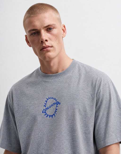 COLLUSION blue surf graphic oversized short sleeved t-shirt in grey marl, 9 of 10
