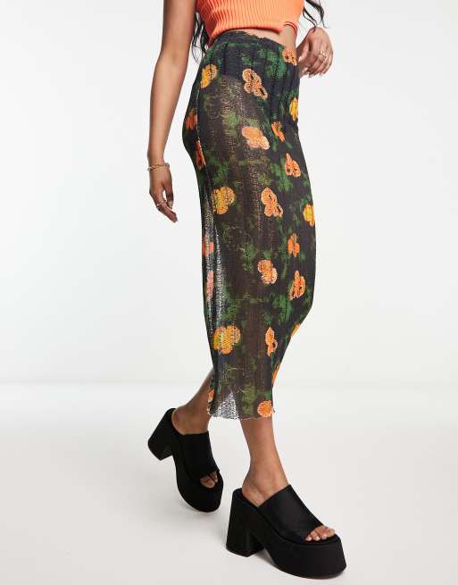 Long floral 2025 knit skirt