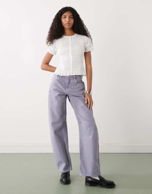 COLLUSION - Blusa a maniche corte arricciata bianca con bottoni, 2 di 4
