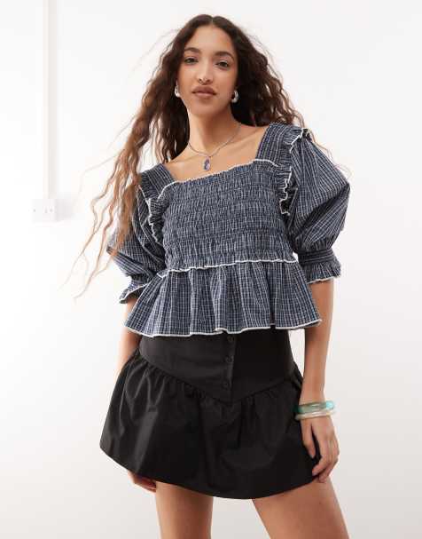 COLLUSION - Blusa arricciata con maniche a sbuffo e laccetto a contrasto - view 1