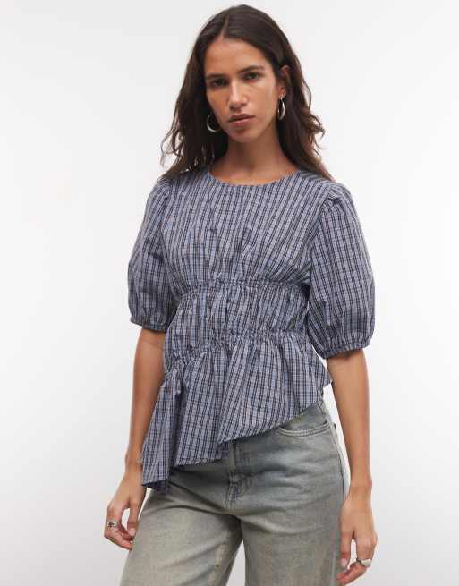 COLLUSION blusa con dettaglio a canale a quadri blu