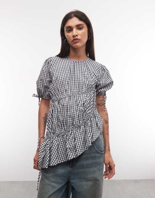 COLLUSION blusa con dettaglio a canale a quadri navy