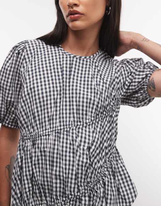 COLLUSION blusa con dettaglio a canale a quadri navy, 3 di 4