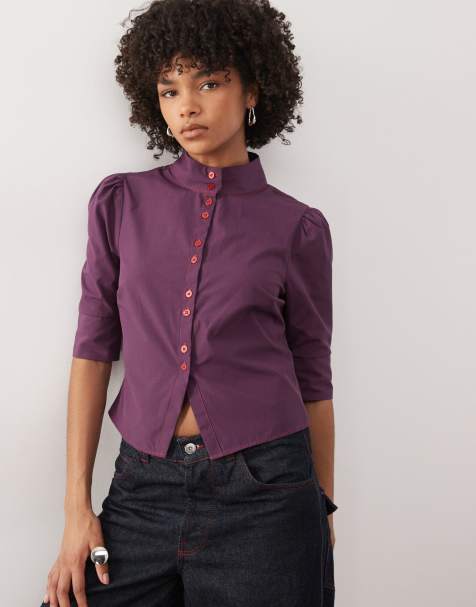 COLLUSION - Blusa rossa e blu a quadri con bottoni - view 1