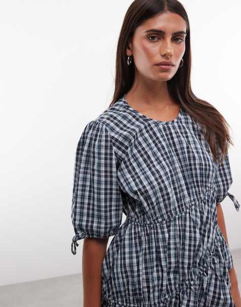 COLLUSION Bluse mit Kanaldetail in blau kariert - view 1