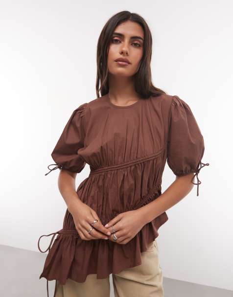 COLLUSION Bluse mit Kanalnahtdetail in Schokobraun - view 1