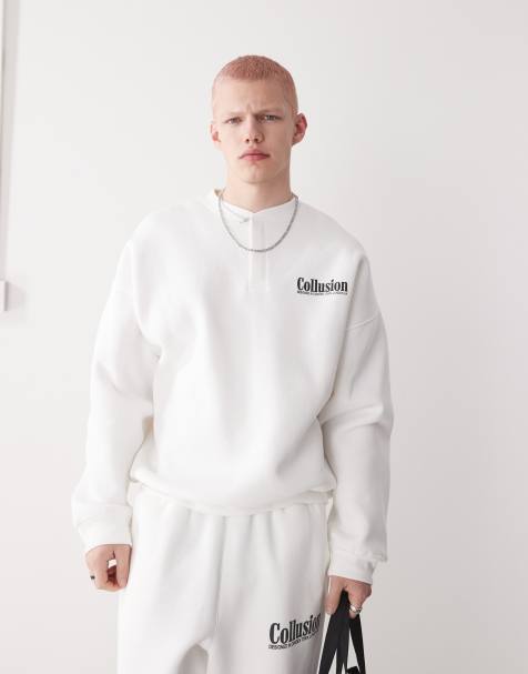 COLLUSION – Bluza w kolorze ecru z dekoltem henley i nadrukiem, część zestawu - view 1