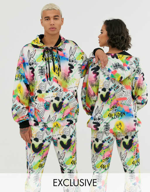 COLLUSION – Unisex – Zestaw z motywem graffiti, bluza z kapturem i joggersy, 2 z 3
