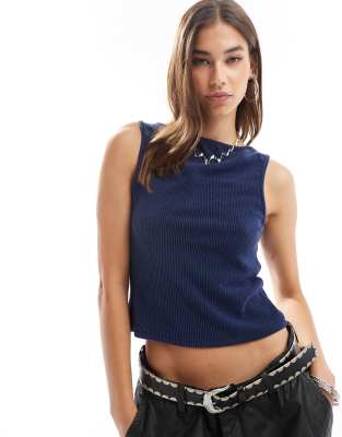 Collusion boat neck fitted top in blue rib