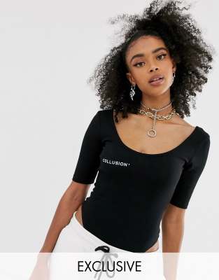 COLLUSION - Body met logo en korte mouwen-Zwart Zwart