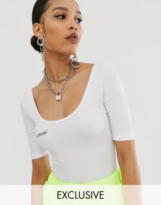 COLLUSION - Body met logo en korte mouwen-Wit Wit