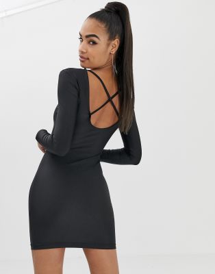 COLLUSION bodycon dress with low back-Black