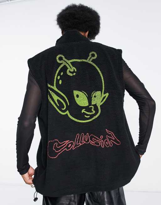COLLUSION - Bodywarmer van fleece met ritssluiting in zwart