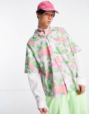 COLLUSION bold floral 2 in 1 summer shirt in lilac - ASOS Price Checker
