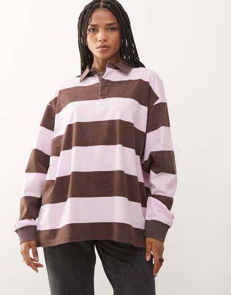 COLLUSION bold stripe rugby top in multi - view 1