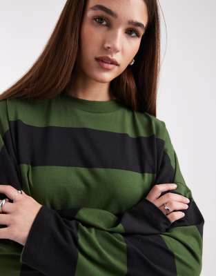 Collusion Bold Stripes Long Sleeve T-shirt In Green