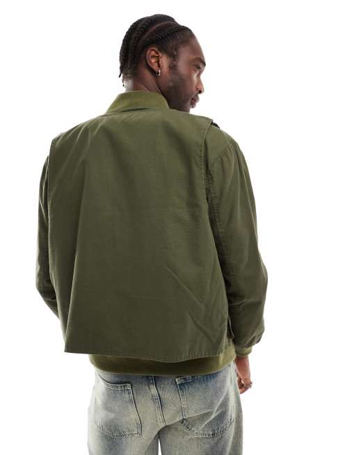COLLUSION - Bomber 2-en-1 en tissu ripstop avec veste sans manches amovible - Kaki , 4 de 4