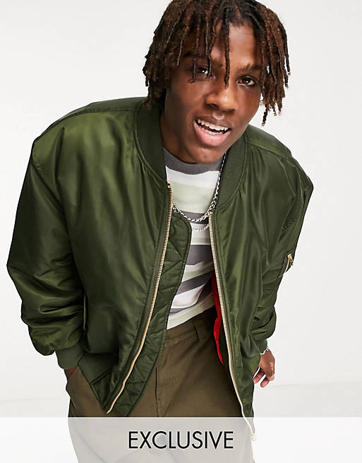 COLLUSION polyester bomber jacket in green - MBLUE