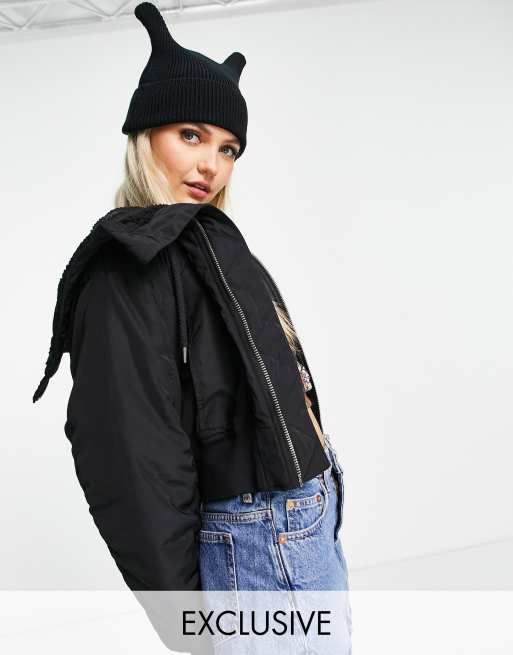 COLLUSION - Bomber nero con cappuccio aperto con zip