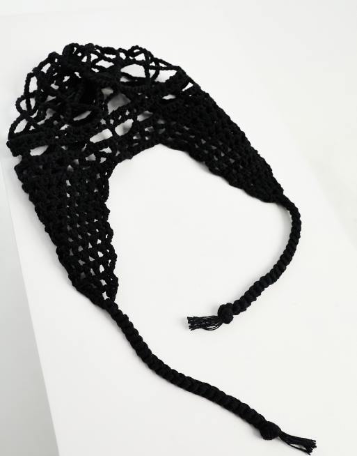 COLLUSION - Bonnet de festival en crochet avec liens à nouer - Noir, 3 de 4