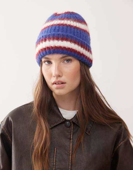 COLLUSION - Bonnet en maille duveteuse - Bleu et multicolore
