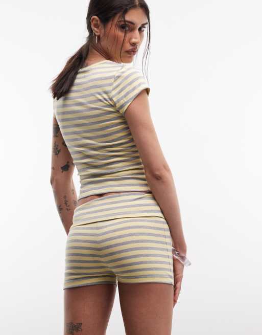 COLLUSION booty short in yellow stripe co-ord, 4 of 5