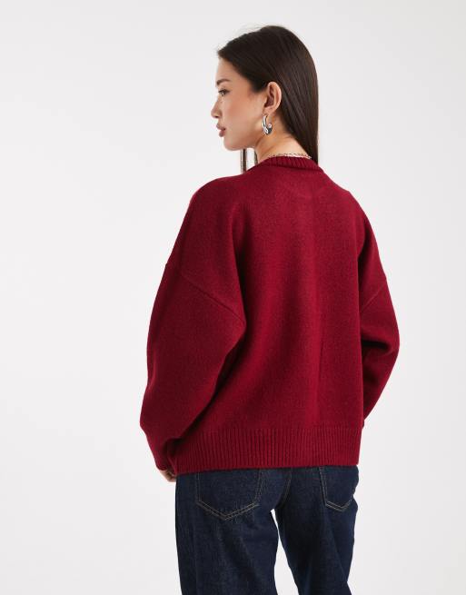COLLUSION - Bordeaux oversized cardigan med rund hals, 3 af 4
