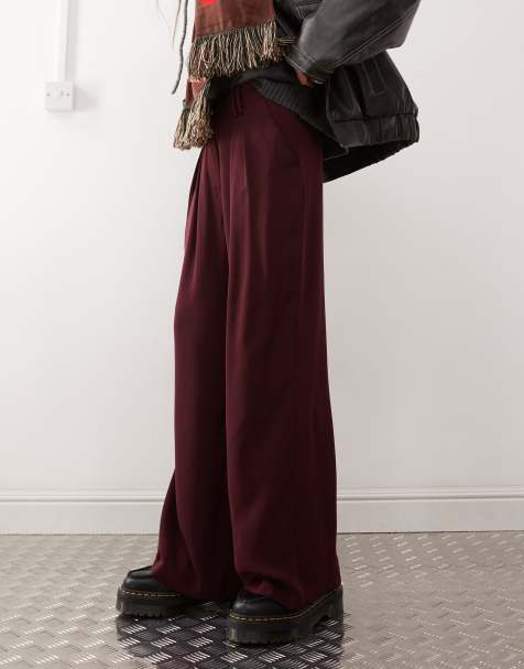 COLLUSION tailored wide leg trousers in burgundy