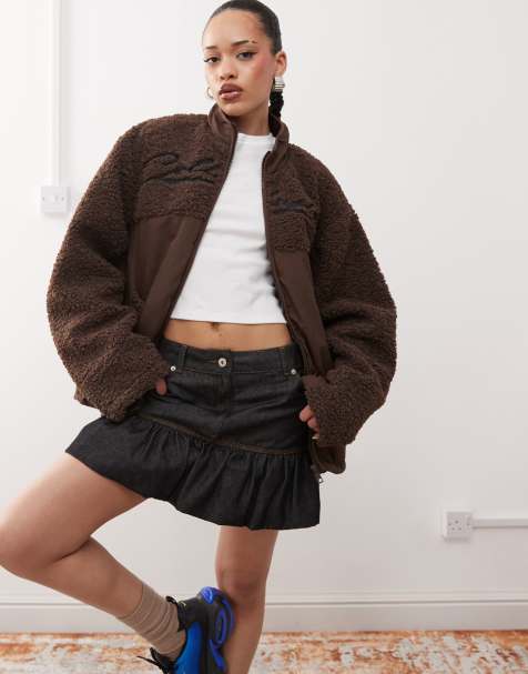 COLLUSION borg and nylon jacket in brown - view 1