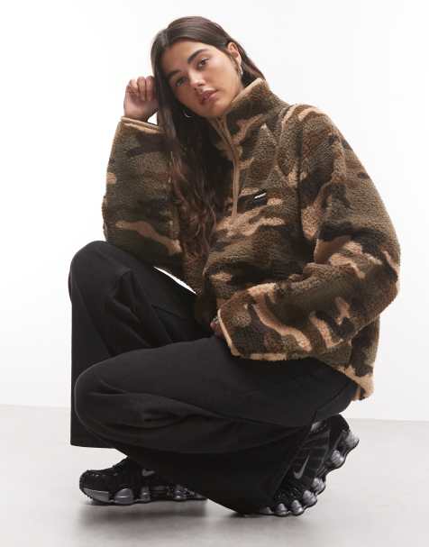 COLLUSION borg fleece track top in camo print - view 1