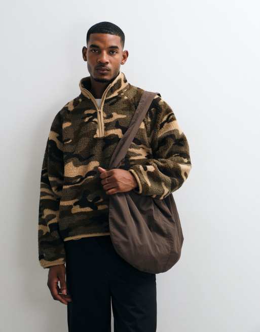 COLLUSION borg fleece track top in camo print, 2 of 5