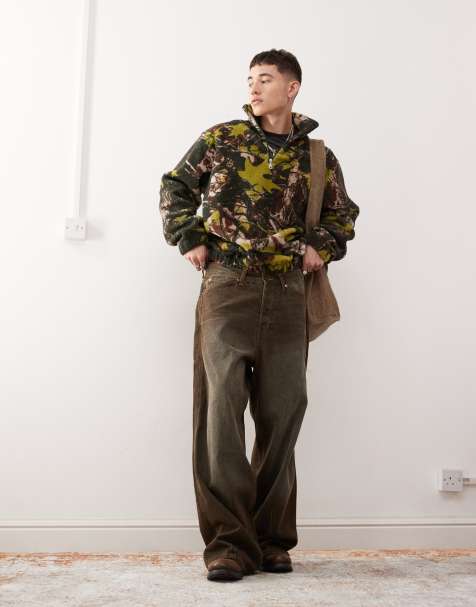 COLLUSION borg funnel neck tree camo print fleece sweatshirt with embroidery in multi - view 1