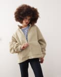 [Collusion] COLLUSION borg hooded zip through sweat in ecru-Neutral 8 STONE